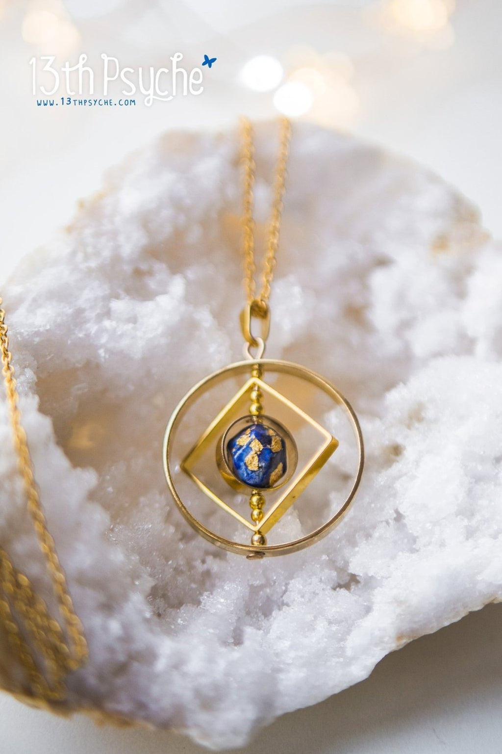 Handmade Galaxy inspired earth planet spinner necklace - 13th Psyche