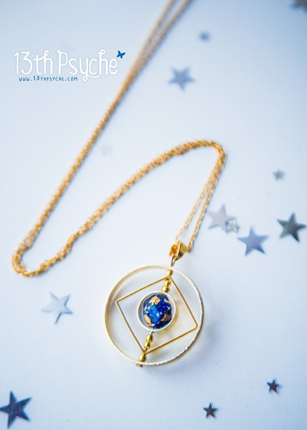 Handmade Galaxy inspired earth planet spinner necklace - 13th Psyche