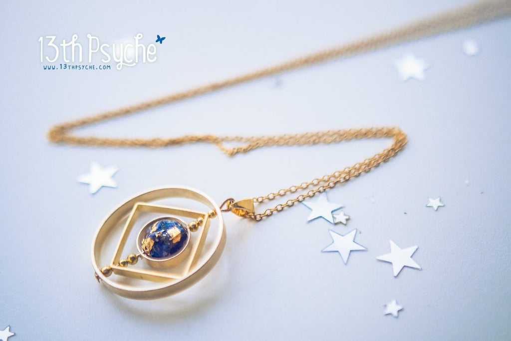 Handmade Galaxy inspired earth planet spinner necklace - 13th Psyche