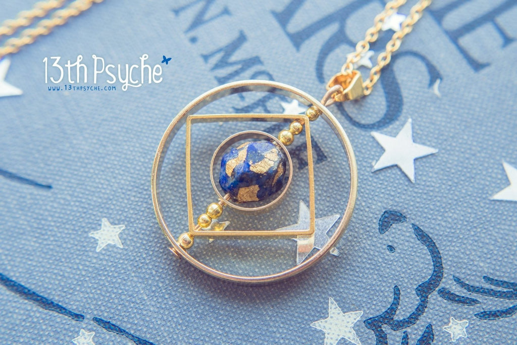 Handmade Galaxy inspired earth planet spinner necklace - 13th Psyche