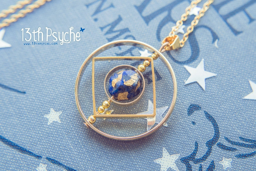 Handmade Galaxy inspired earth planet spinner necklace - 13th Psyche