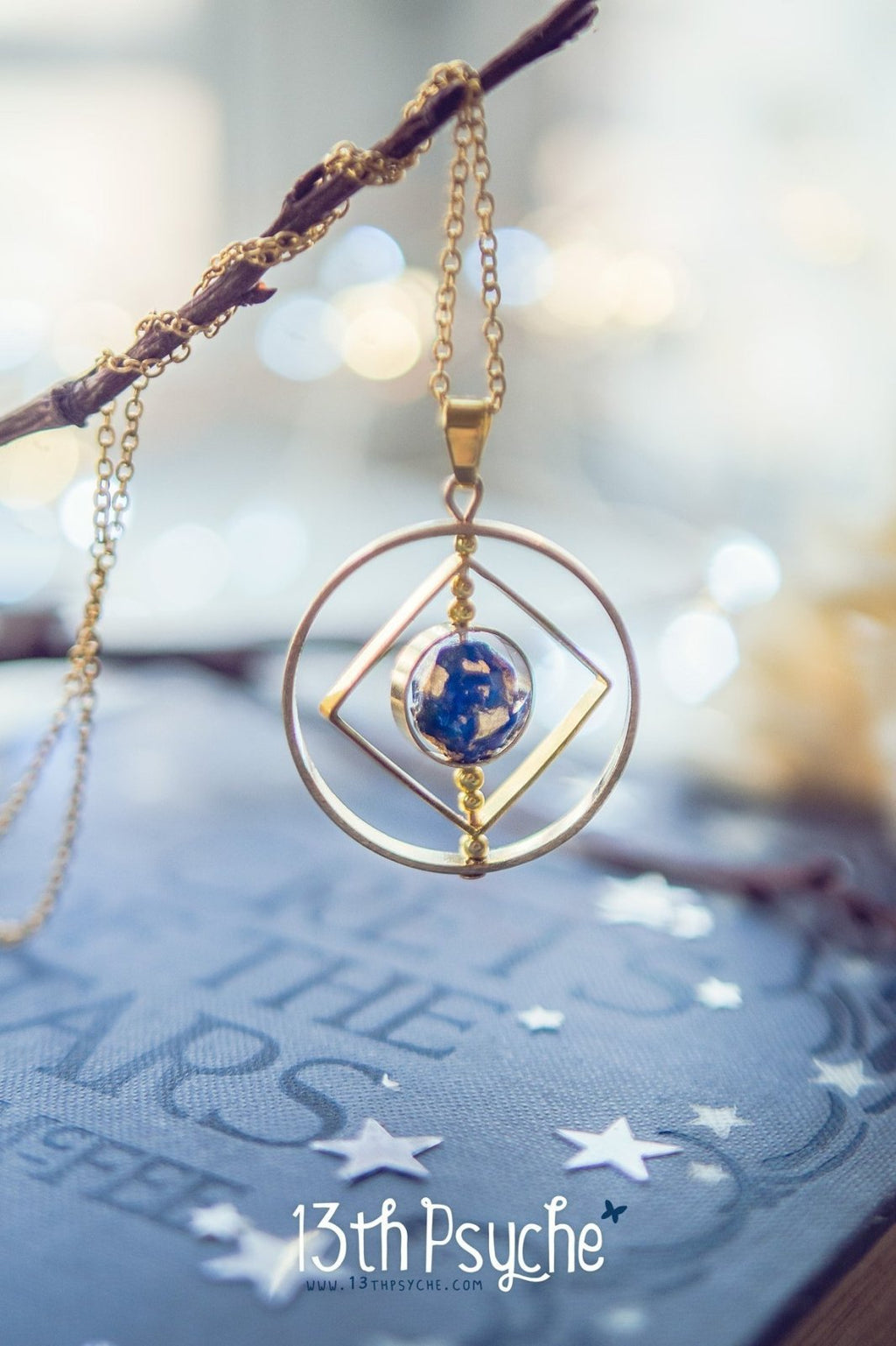 Handmade Galaxy inspired earth planet spinner necklace - 13th Psyche