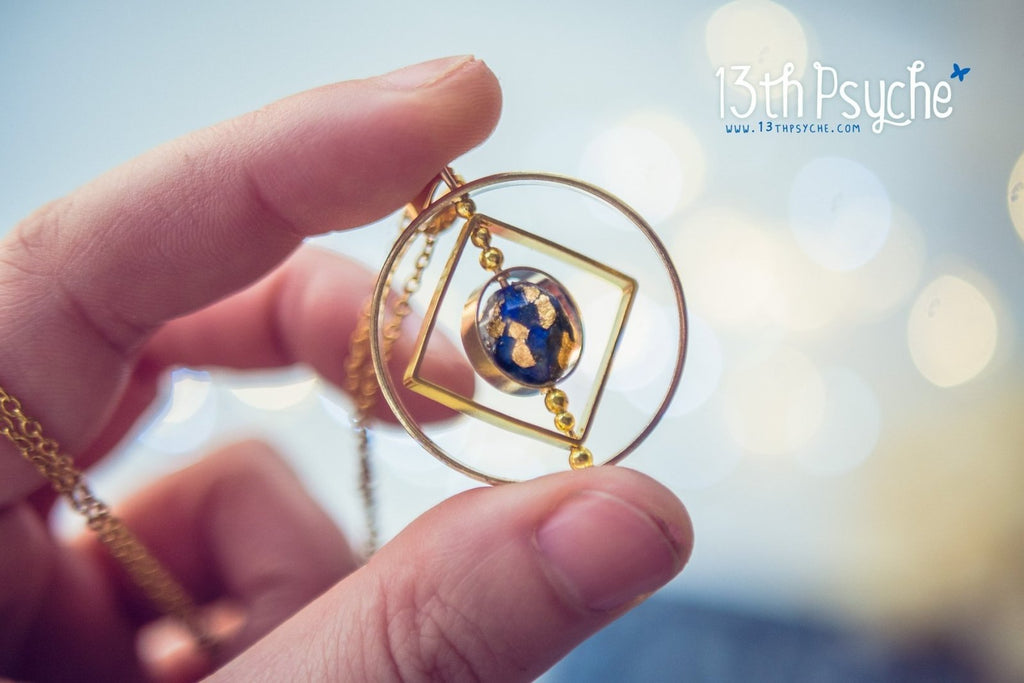 Handmade Galaxy inspired earth planet spinner necklace - 13th Psyche