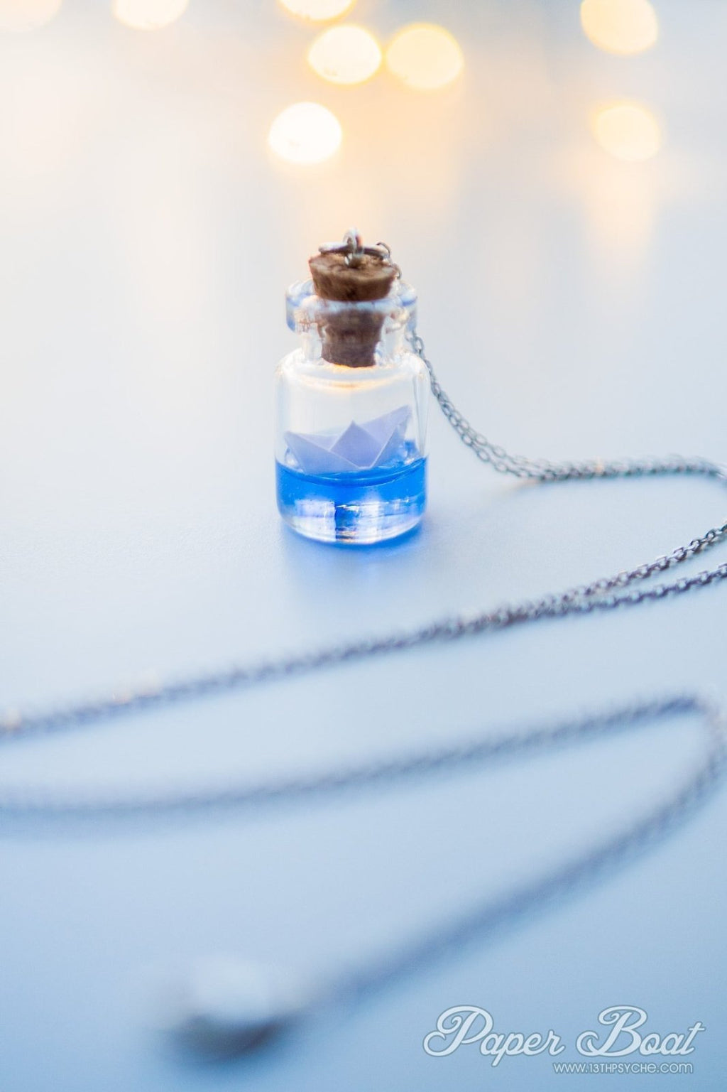Handmade Sterling silver paper boat bottle necklace - 13th Psyche