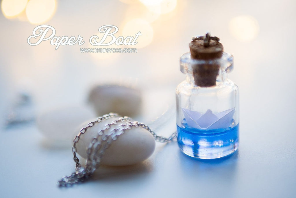 Handmade Sterling silver paper boat bottle necklace - 13th Psyche