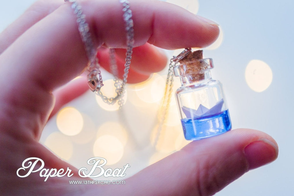 Handmade Sterling silver paper boat bottle necklace - 13th Psyche