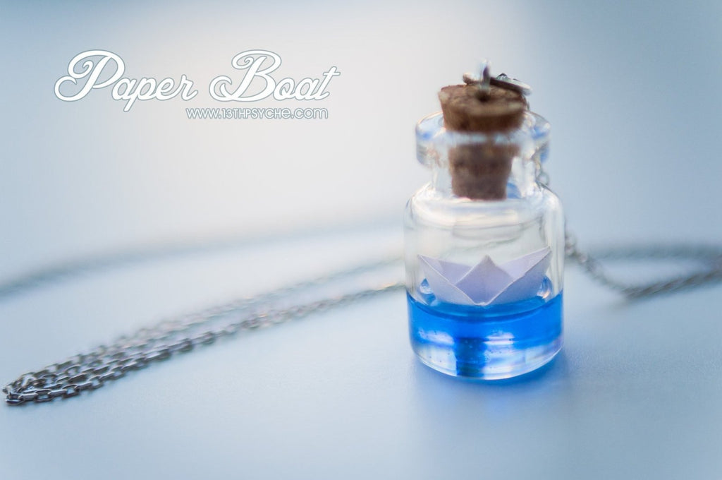 Handmade Sterling silver paper boat bottle necklace - 13th Psyche