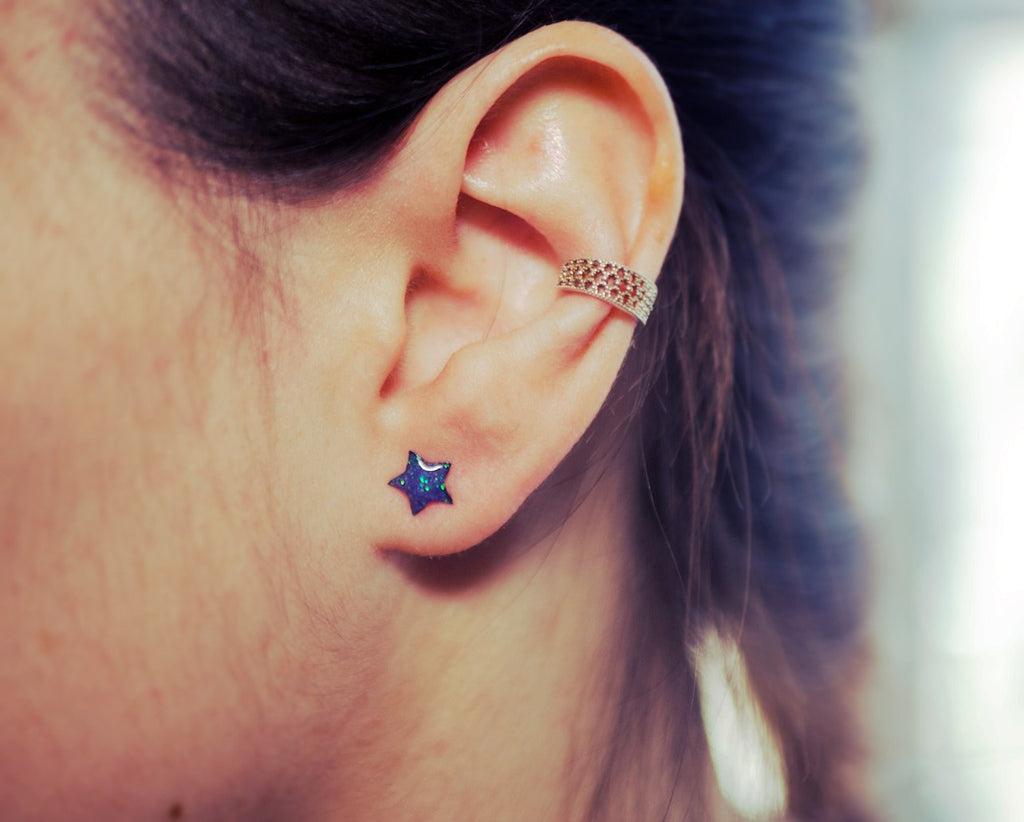 Handmade Glitter star stud earrings, Stainless steel - 13th Psyche