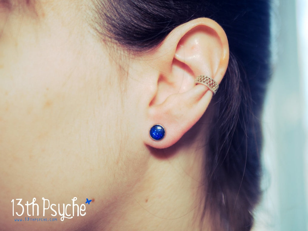 Handmade Glitter button stud earrings, Stainless steel - 13th Psyche