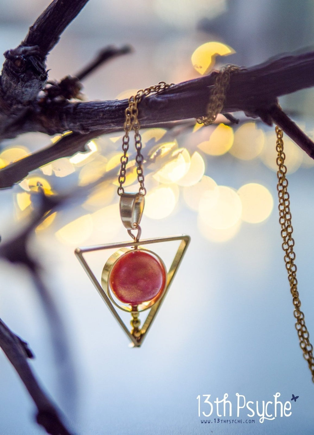 Handmade Sun star inspired triangle spinner necklace - 13th Psyche