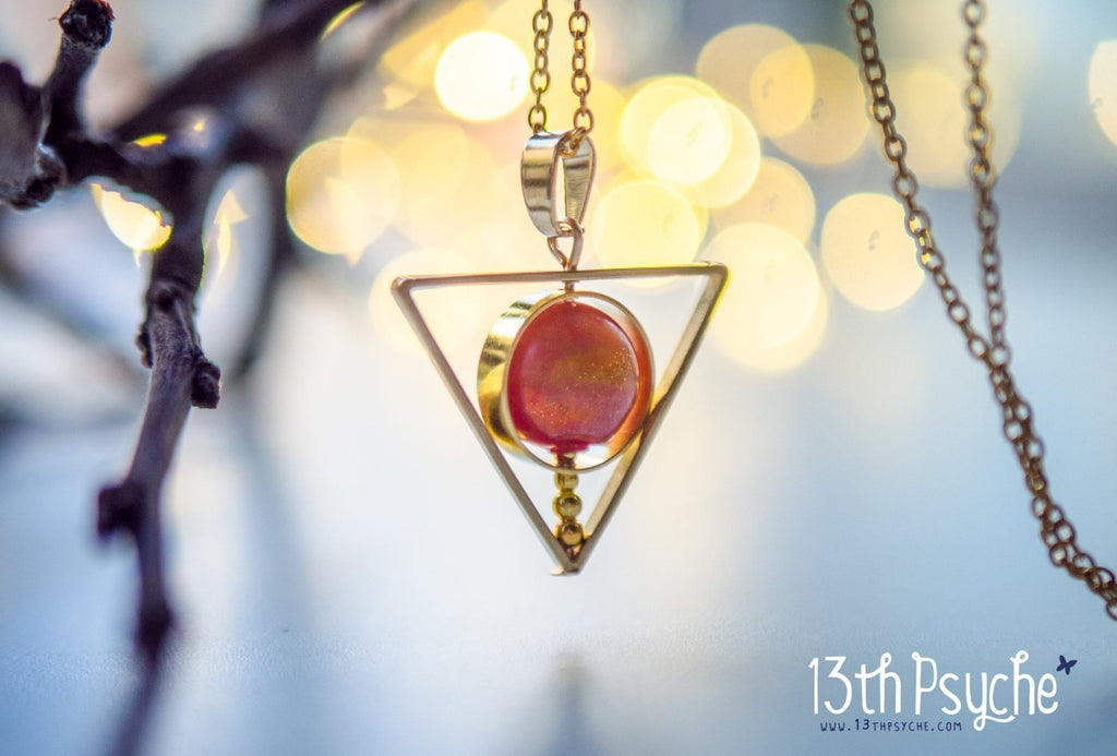 Handmade Sun star inspired triangle spinner necklace - 13th Psyche