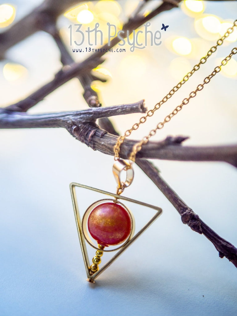 Handmade Sun star inspired triangle spinner necklace - 13th Psyche