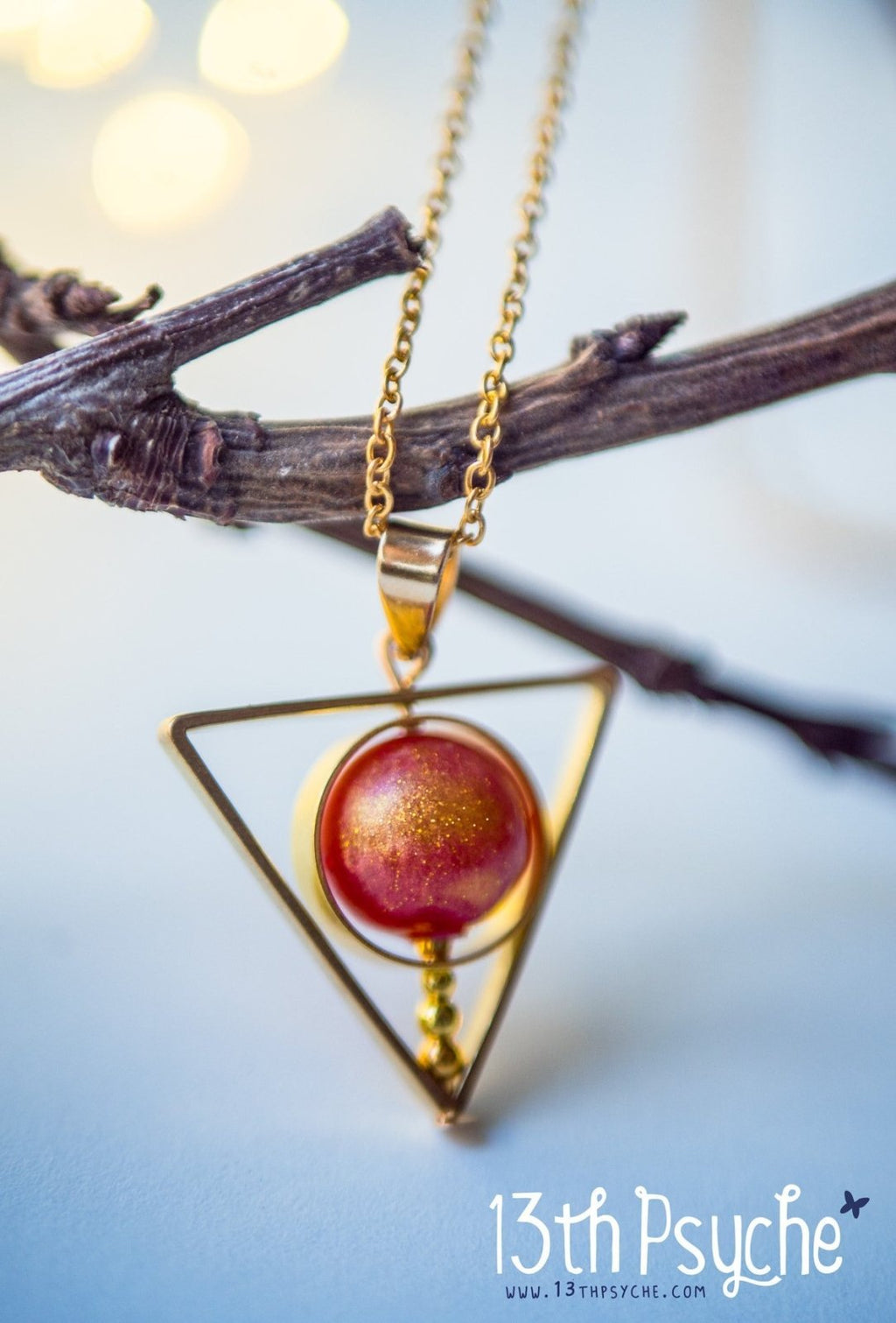 Handmade Sun star inspired triangle spinner necklace - 13th Psyche