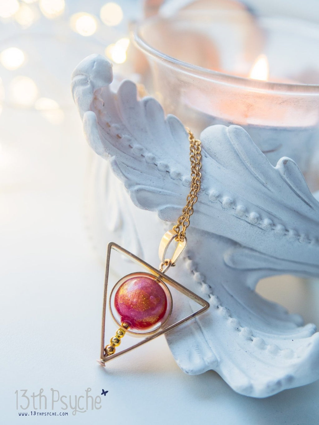 Handmade Sun star inspired triangle spinner necklace - 13th Psyche