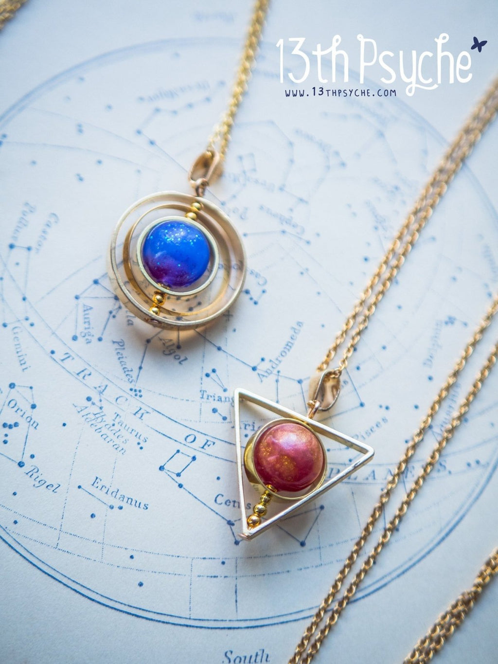 Handmade Sun star inspired triangle spinner necklace - 13th Psyche
