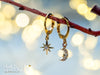 Handmade Cubic Zirconia moon and star gold huggie hoop earrings - 13th Psyche