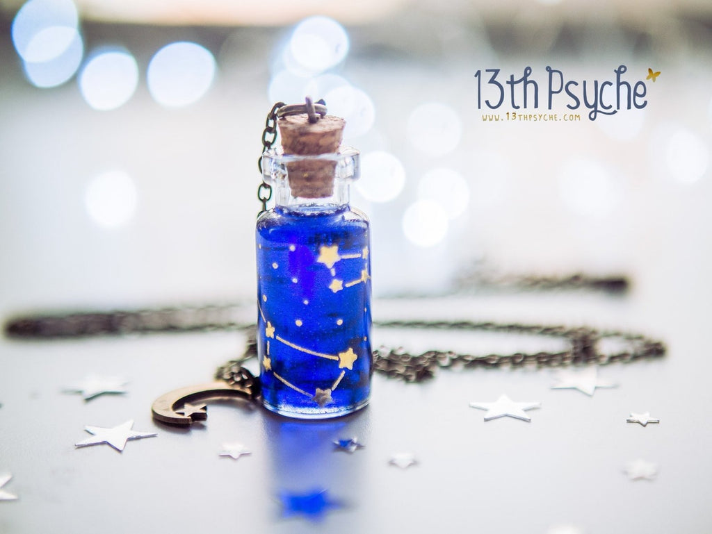 Handmade Orion, Andromeda, Ursa major and minor constellation bottle necklace - 13th Psyche