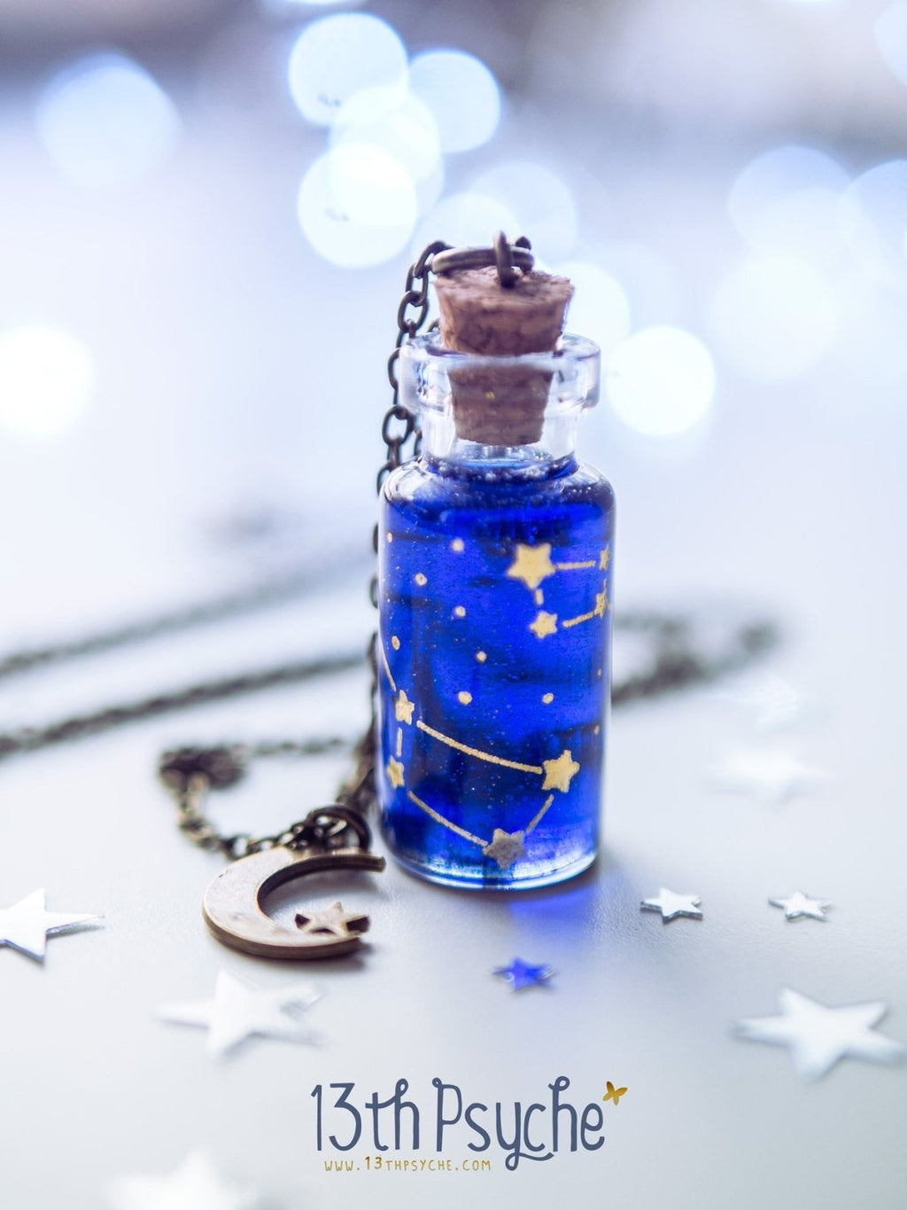 Handmade Orion, Andromeda, Ursa major and minor constellation bottle necklace - 13th Psyche