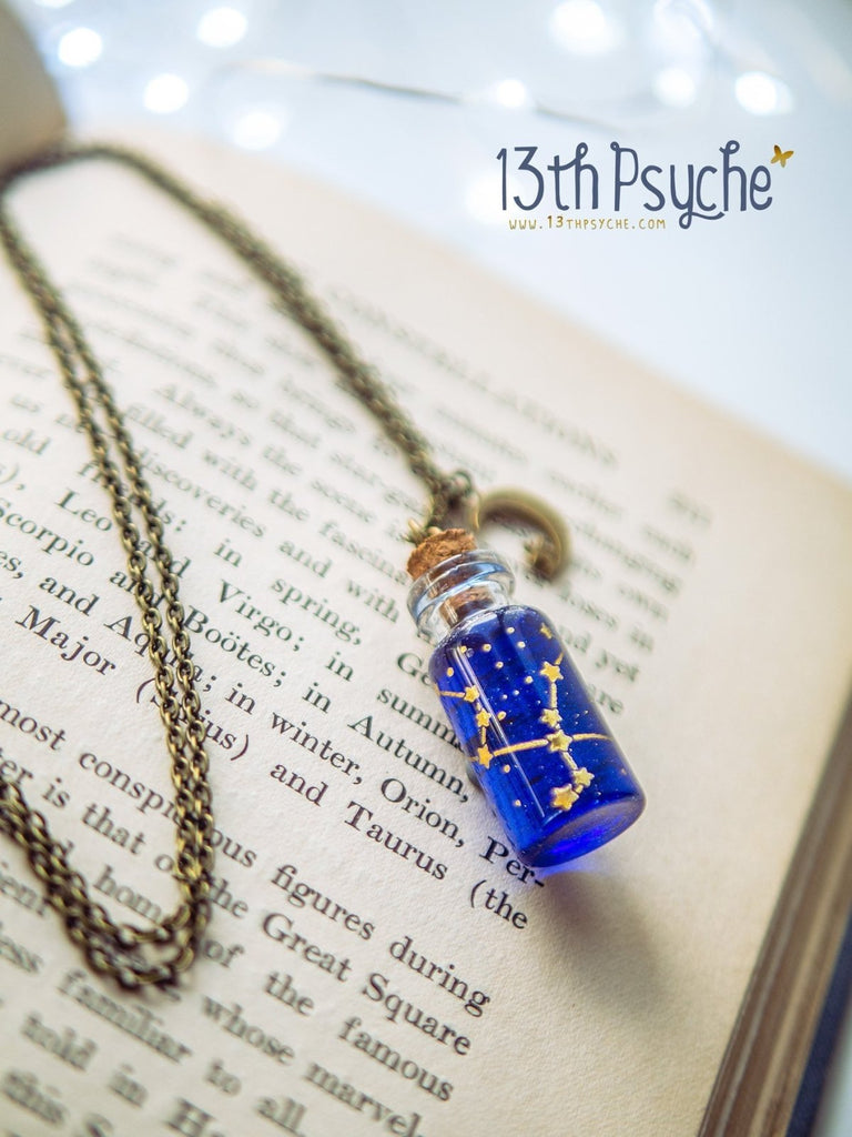 Handmade Orion, Andromeda, Ursa major and minor constellation bottle necklace - 13th Psyche