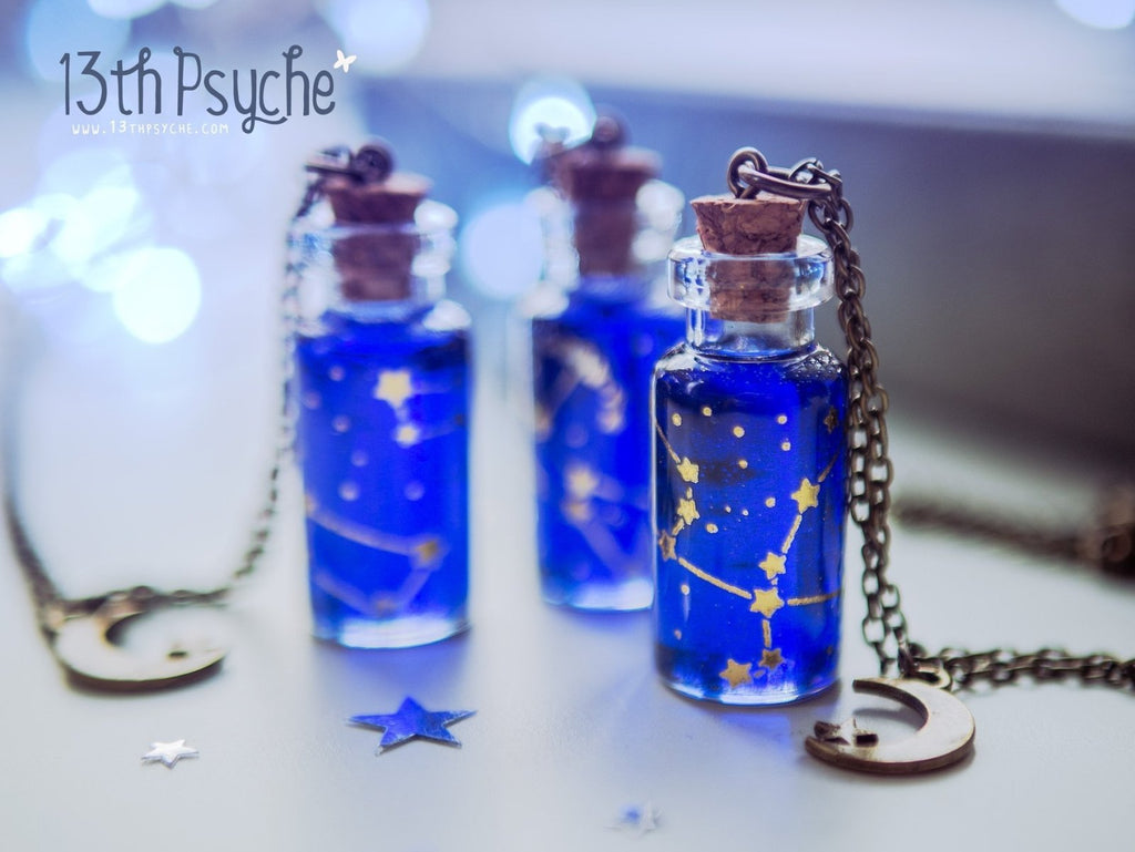 Handmade Orion, Andromeda, Ursa major and minor constellation bottle necklace - 13th Psyche