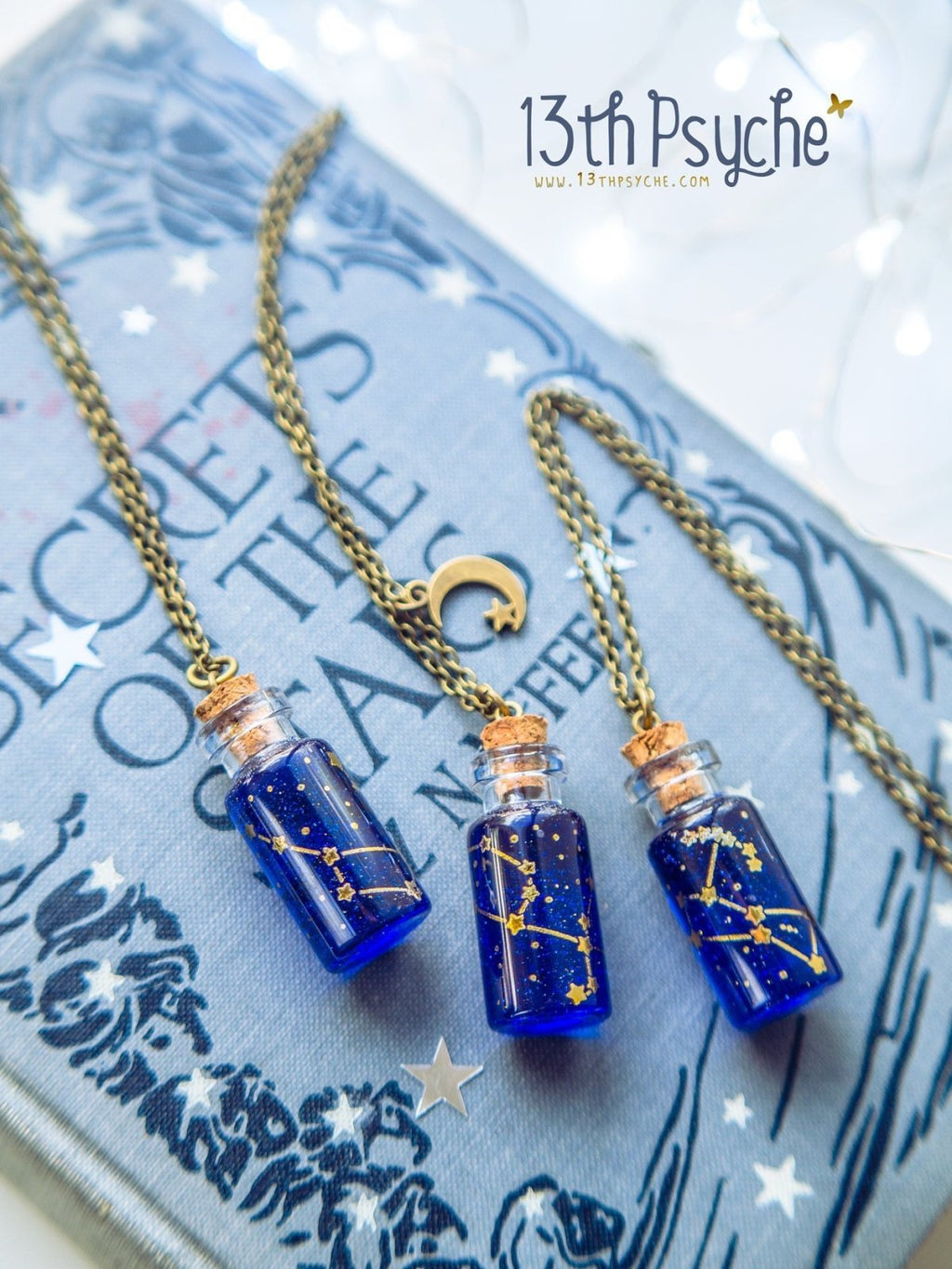Handmade Orion, Andromeda, Ursa major and minor constellation bottle necklace - 13th Psyche
