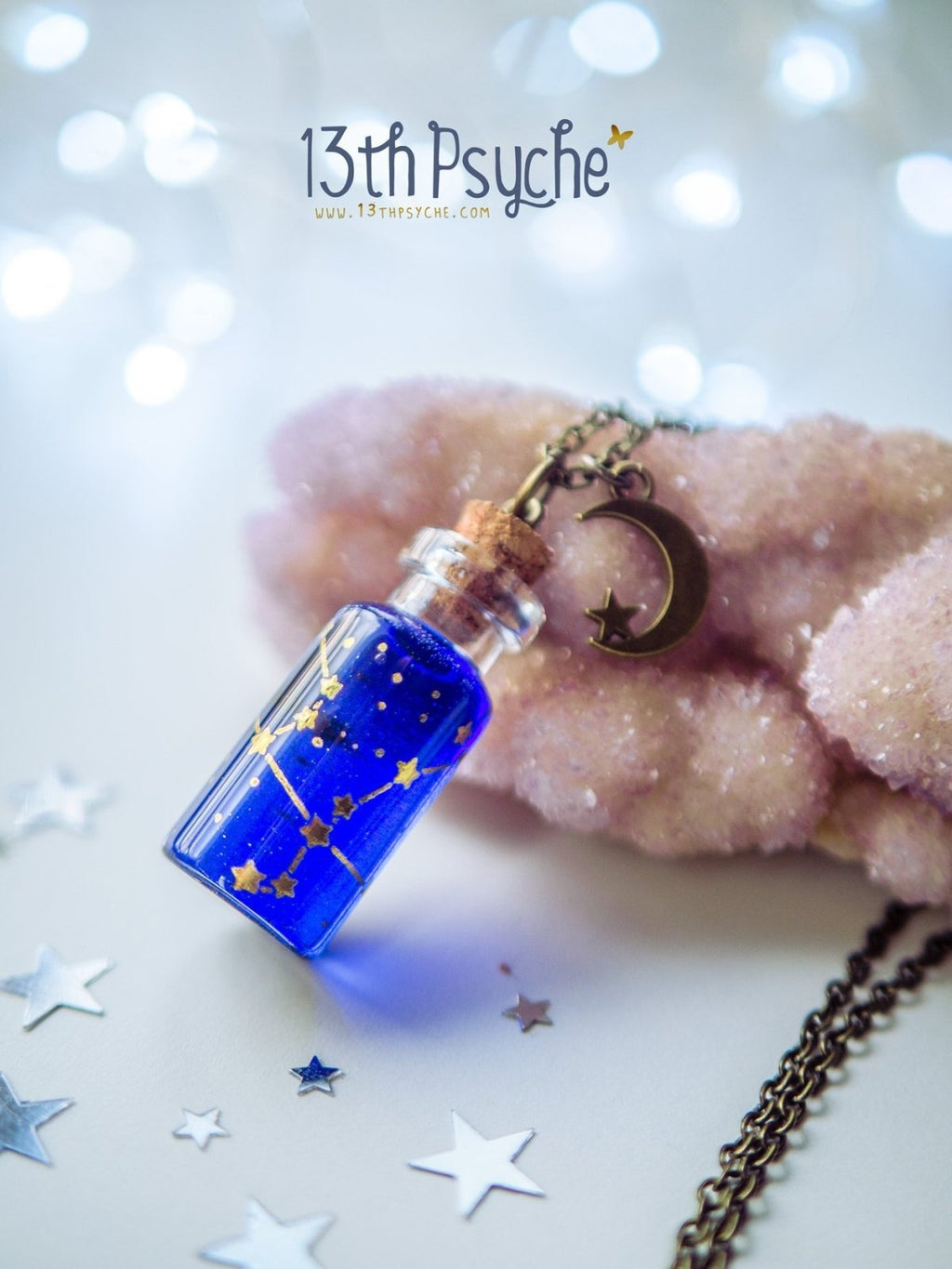 Handmade Orion, Andromeda, Ursa major and minor constellation bottle necklace - 13th Psyche