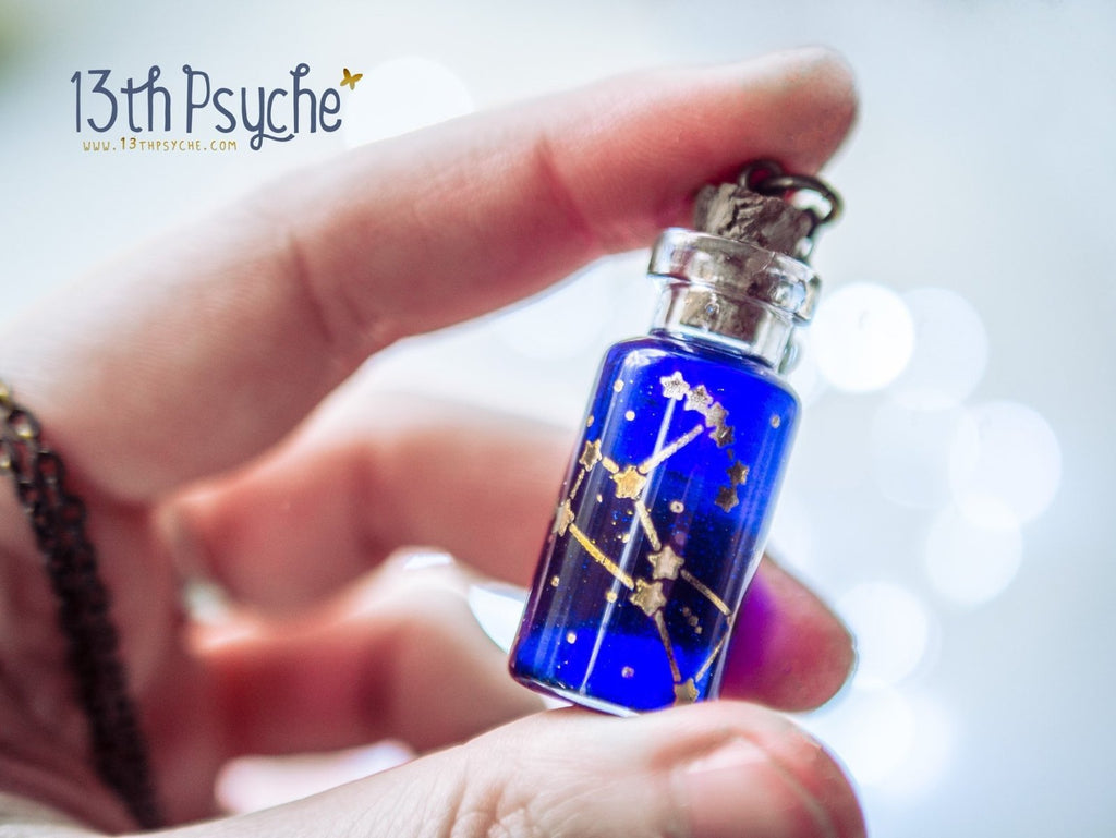 Handmade Orion, Andromeda, Ursa major and minor constellation bottle necklace - 13th Psyche