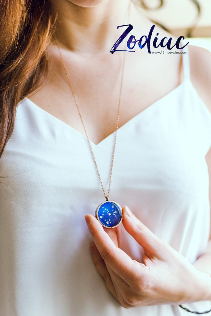 Handmade Zodiac jewelry, Gemini constellation necklace. - 13th Psyche