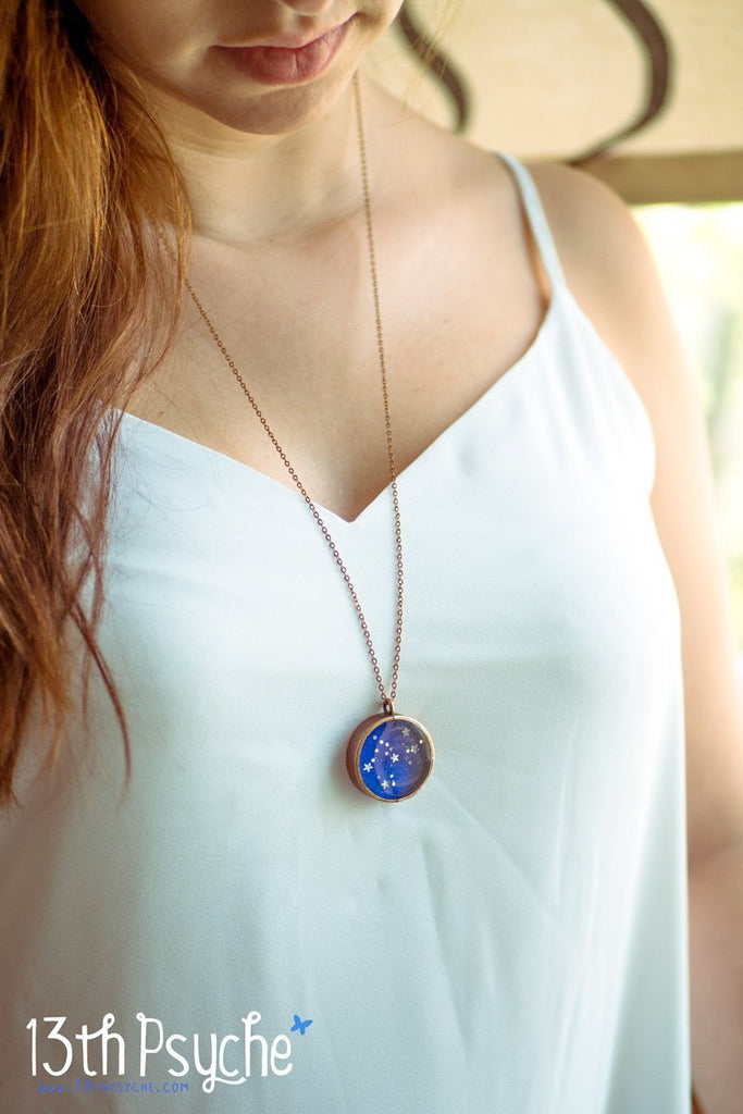Handmade Zodiac jewelry, Cancer constellation necklace - 13th Psyche