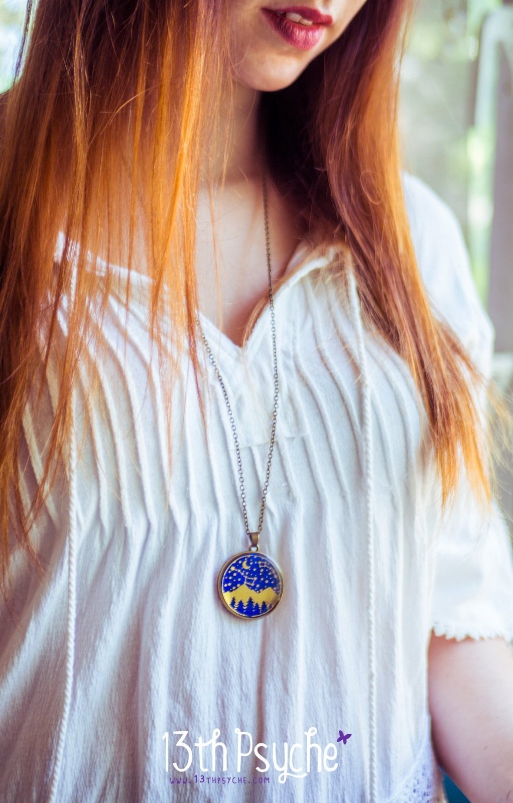 Handmade Wanderlust, stars and mountains cameo pendant necklace - 13th Psyche