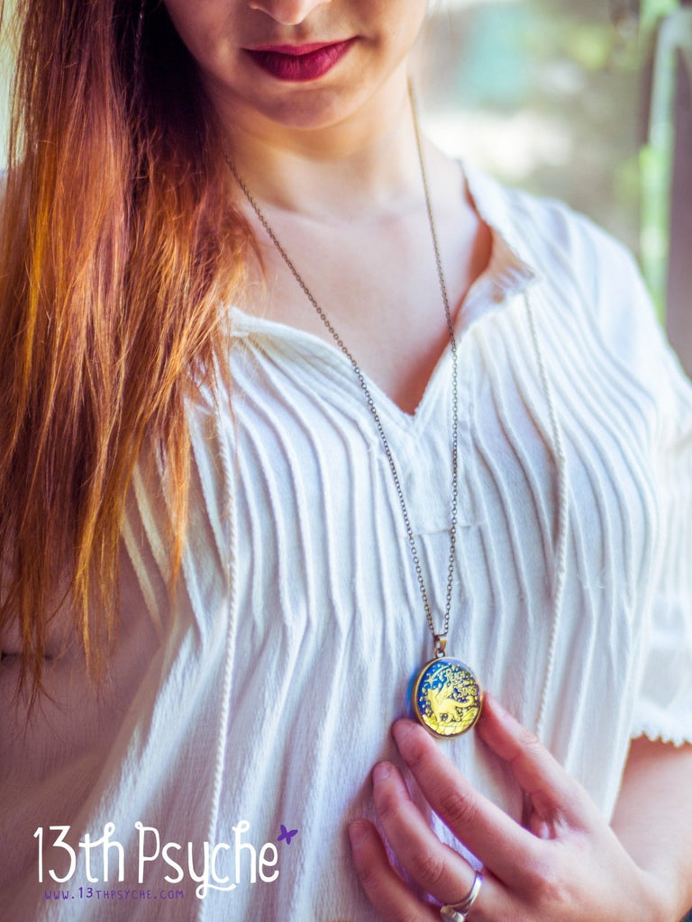 Handmade Illustrated unicorn resin pendant necklace, I believe necklace - 13th Psyche