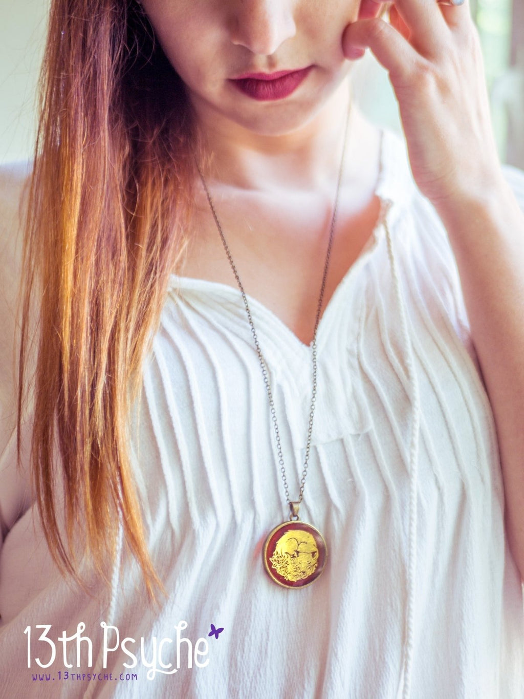 Handmade Illustrated orcas resin pendant necklace - 13th Psyche