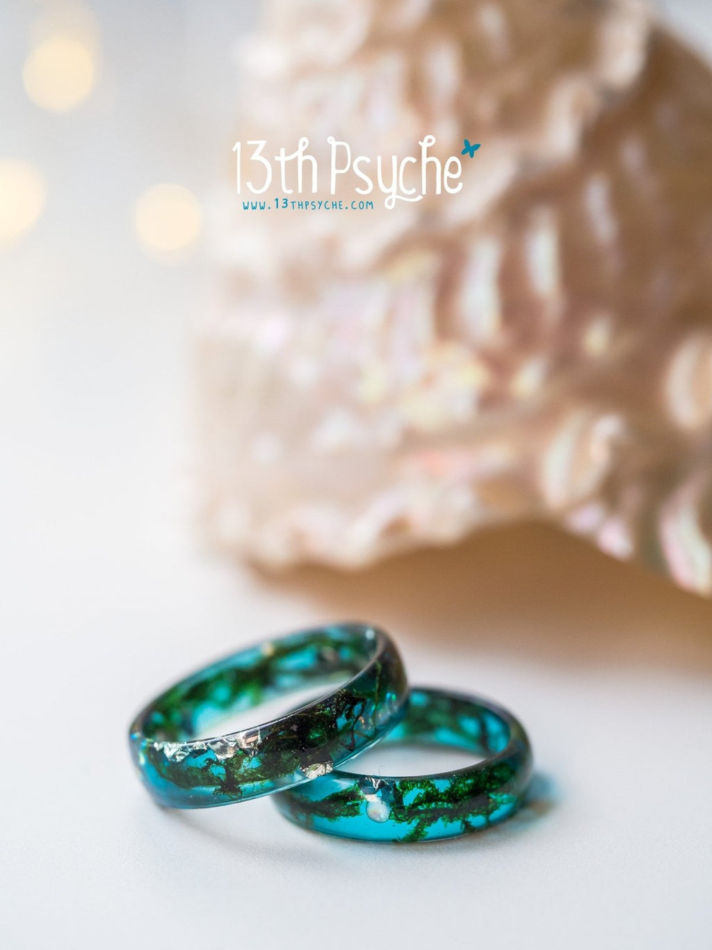 Handmade Real moss ocean ring, mermaid inspired ring - 13th Psyche