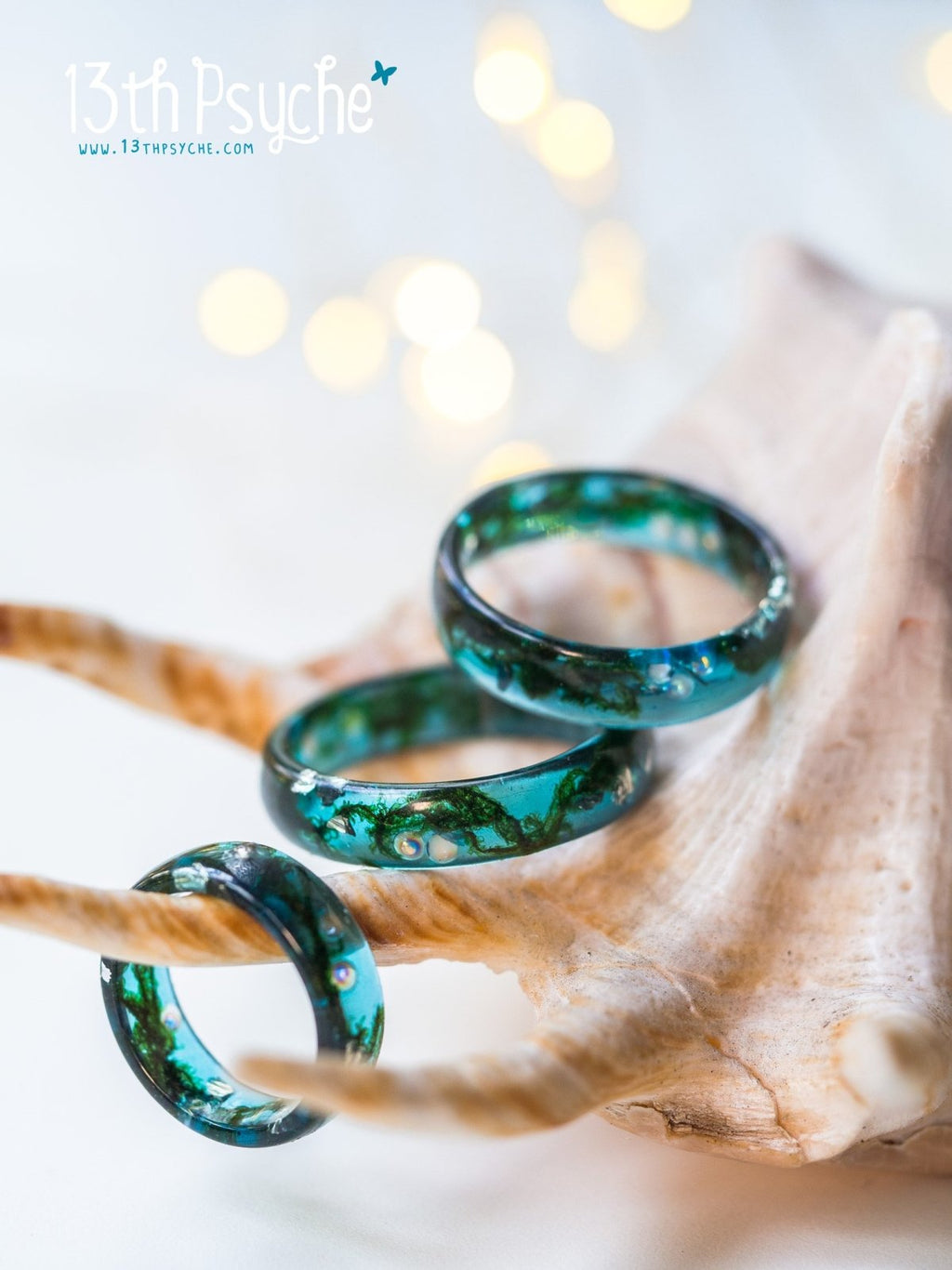 Handmade Real moss ocean ring, mermaid inspired ring - 13th Psyche