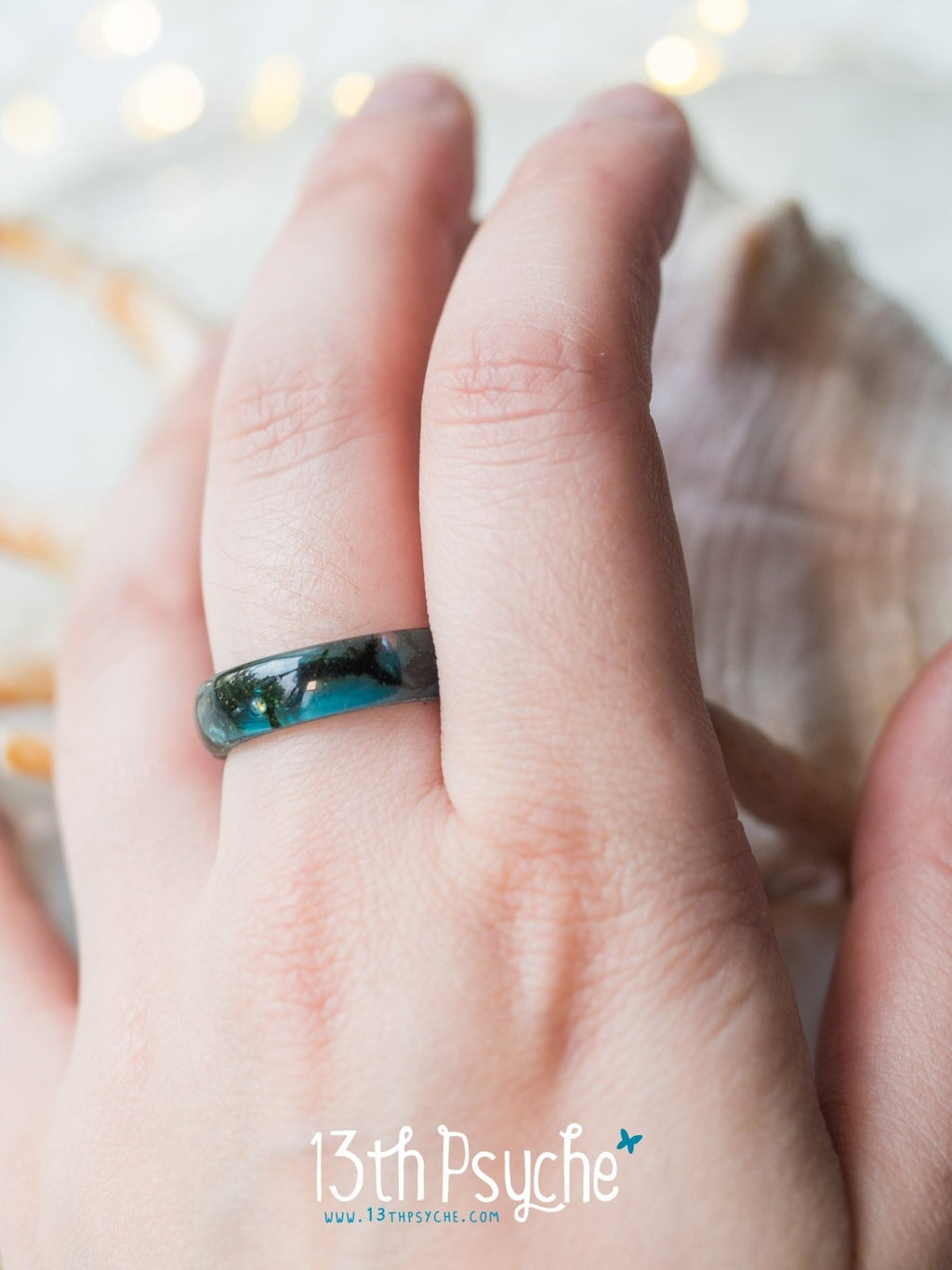 Handmade Real moss ocean ring, mermaid inspired ring - 13th Psyche