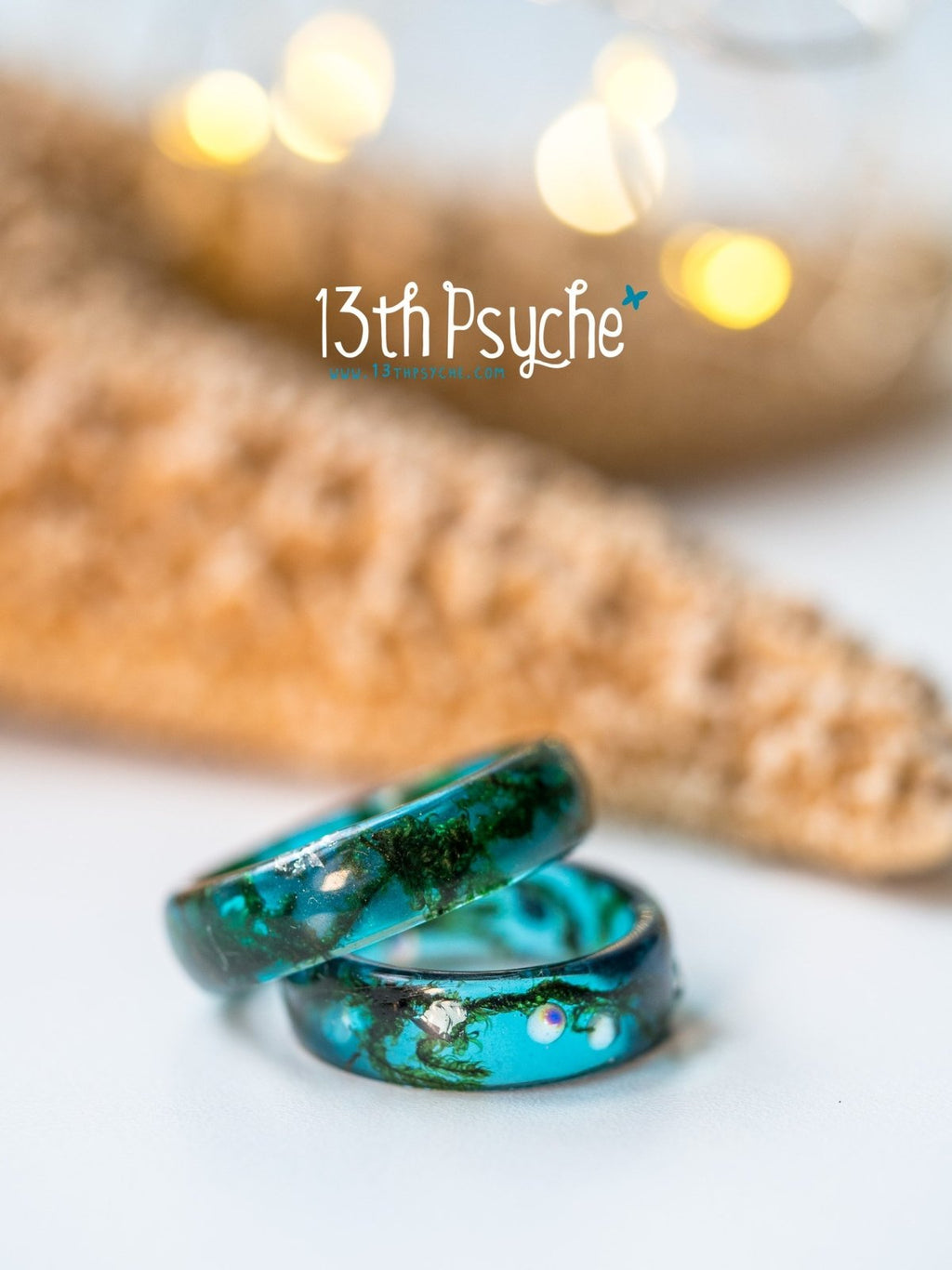 Handmade Real moss ocean ring, mermaid inspired ring - 13th Psyche