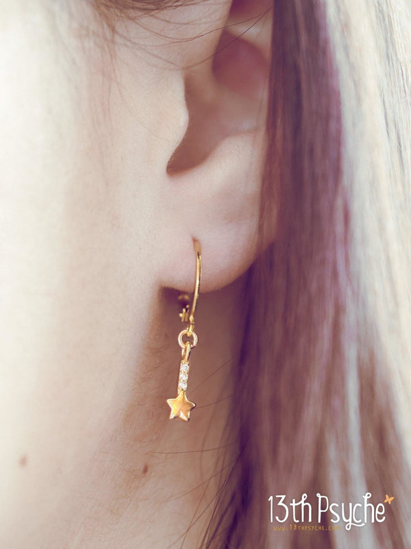 Handmade Cubic Zirconia shooting stars gold huggie hoop earrings - 13th Psyche