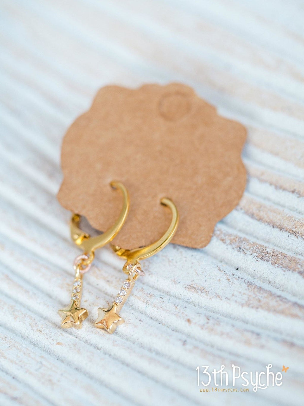 Handmade Cubic Zirconia shooting stars gold huggie hoop earrings - 13th Psyche