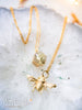 Handmade Gold bee and dried flowers double layered necklace set - 13th Psyche
