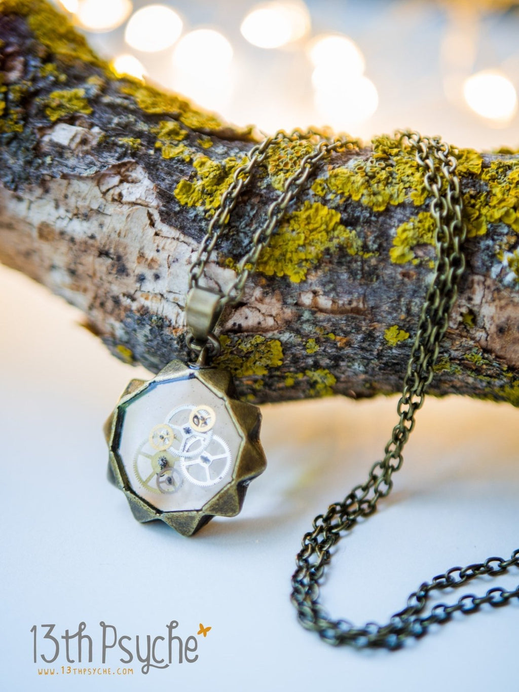 Handmade Steampunk gears resin pendant necklace - 13th Psyche