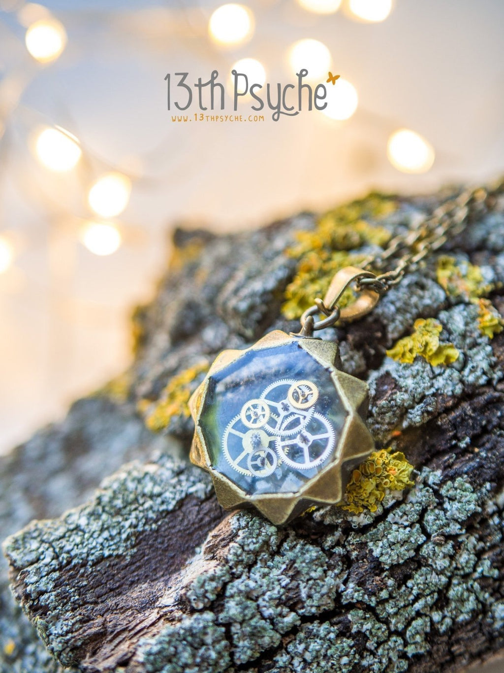 Handmade Steampunk gears resin pendant necklace - 13th Psyche
