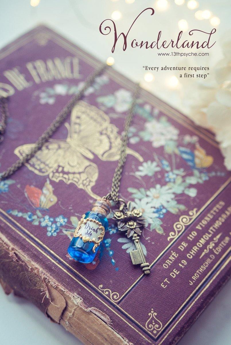 Handmade Alice in Wonderland "Drink me" potion bottle necklace - 13th Psyche