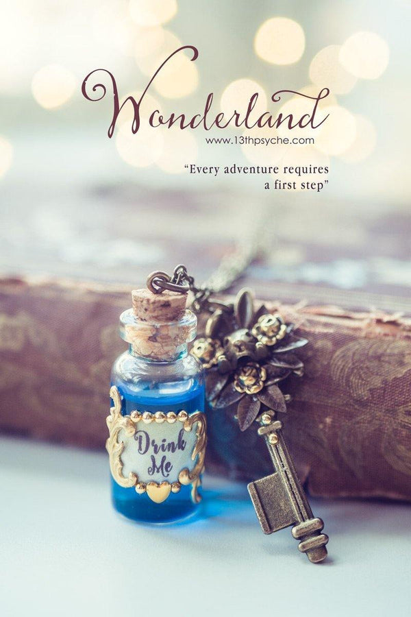 Handmade Alice in Wonderland "Drink me" potion bottle necklace - 13th Psyche