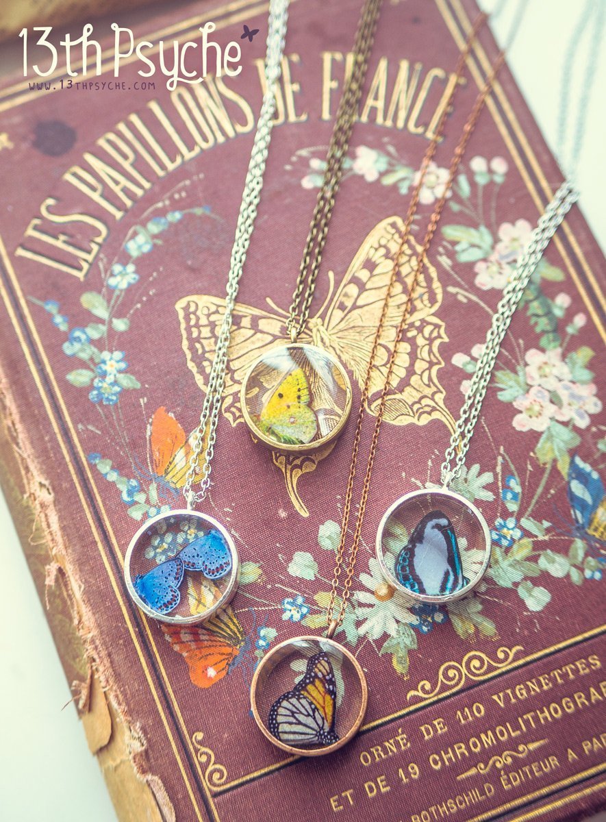 Handmade Monarch butterfly resin pendant necklace - 13th Psyche