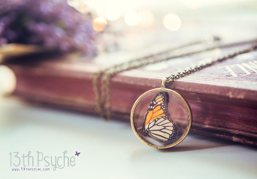 Handmade Monarch butterfly resin pendant necklace - 13th Psyche