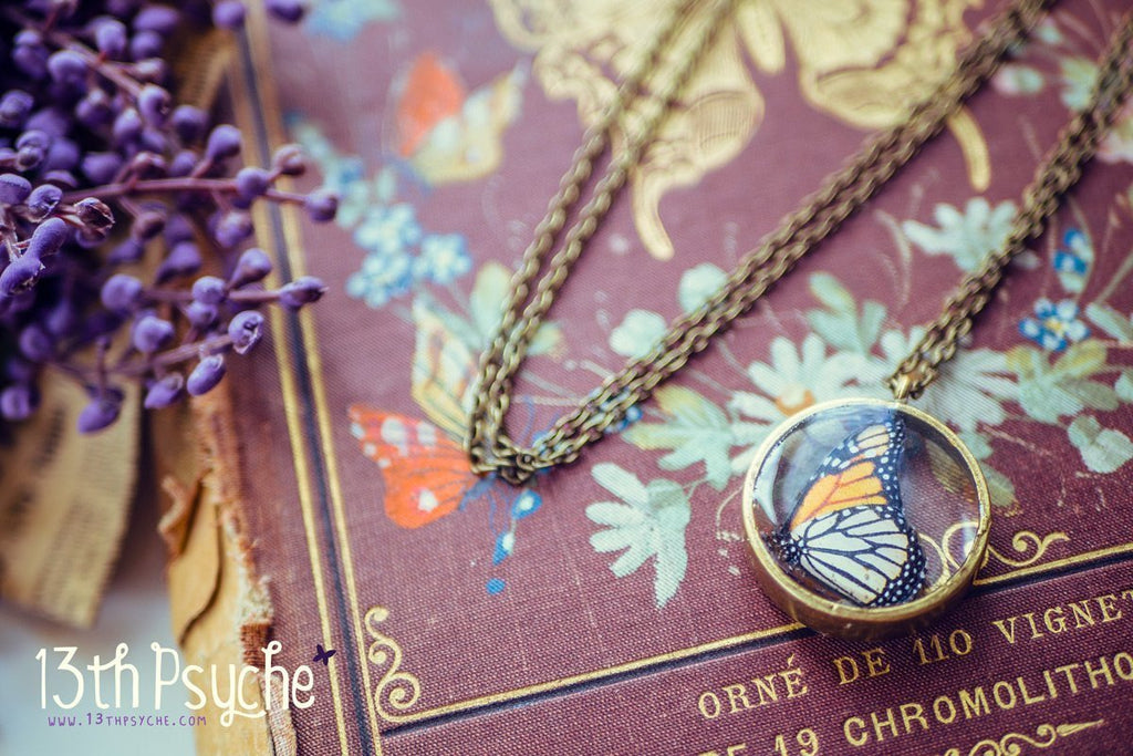 Handmade Monarch butterfly resin pendant necklace - 13th Psyche