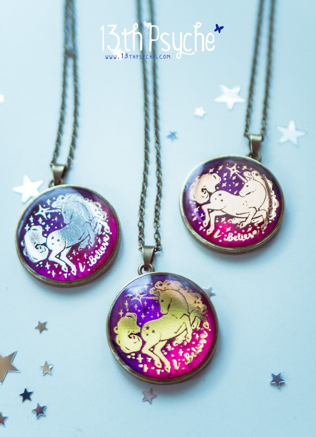 Handmade Illustrated unicorn resin pendant necklace, I believe necklace - 13th Psyche