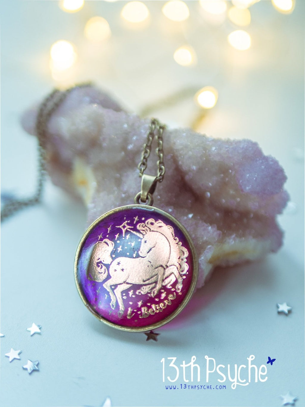Handmade Illustrated unicorn resin pendant necklace, I believe necklace - 13th Psyche