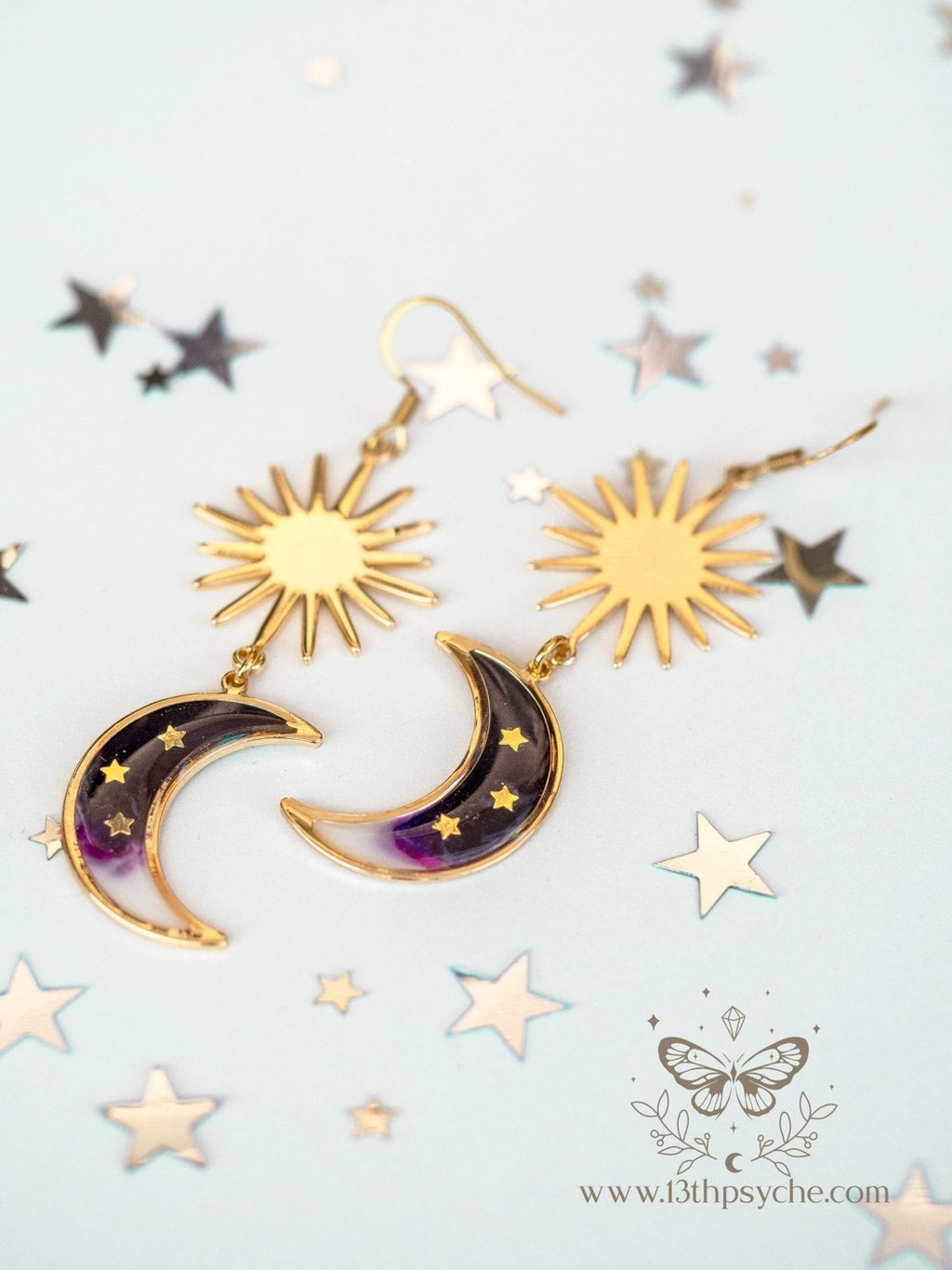 Handmade Black crescent dangle moon earrings - 13th Psyche