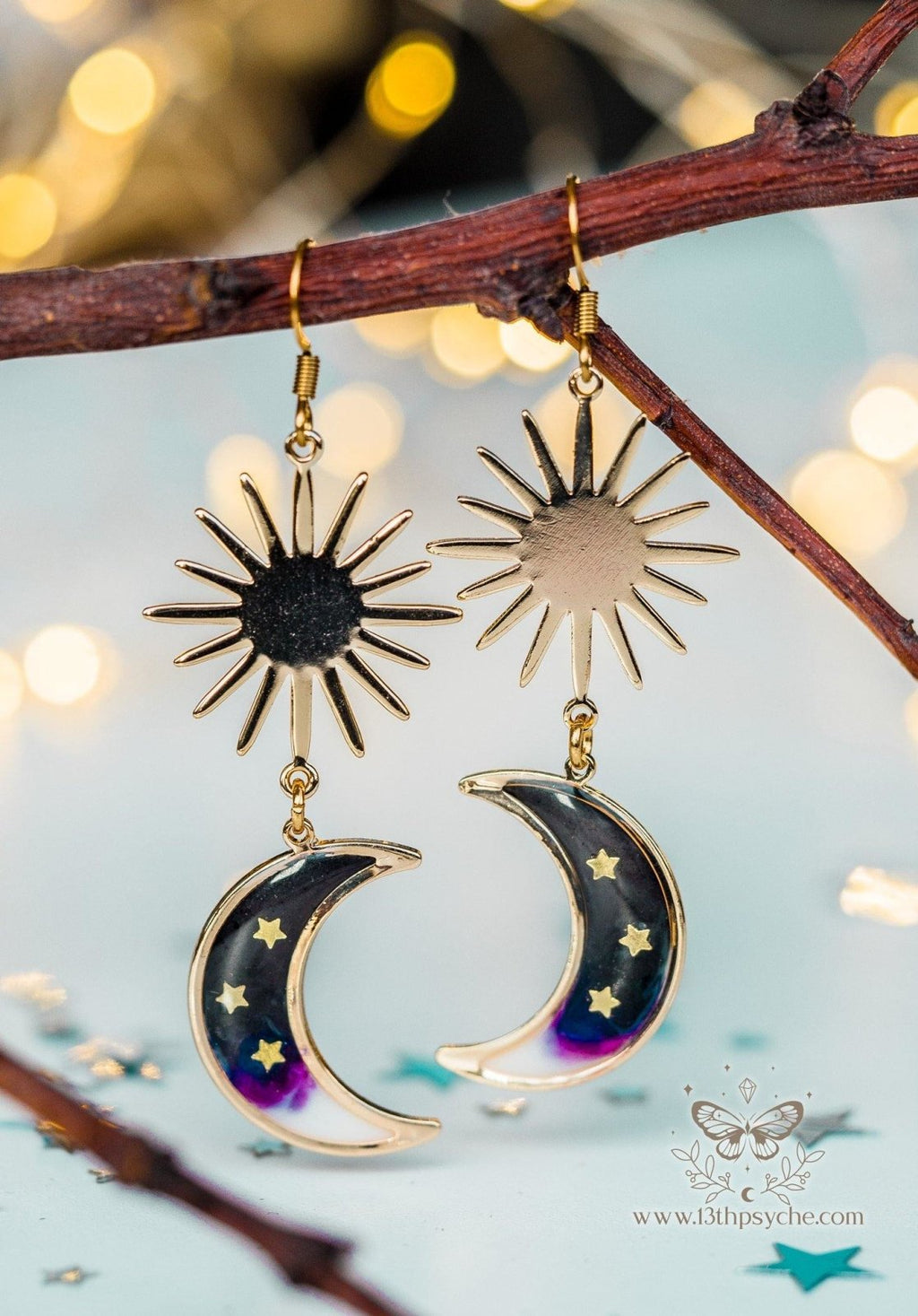 Handmade Black crescent dangle moon earrings - 13th Psyche